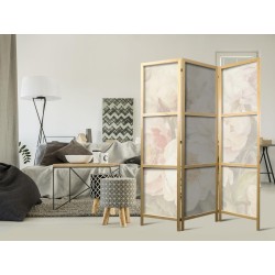 Japanischer Paravent - Blooming Peonies - Bright Large Flowers Enveloped in White Mist