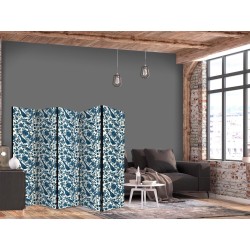 Paravent - Rose Vines - Monochromatic Blue Birds Resting Among Roses