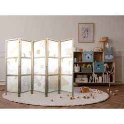 Japanischer Paravent - Fairy-Tale Galaxy - Moon phases in shades of yellow among stars in beige and ash colors with star