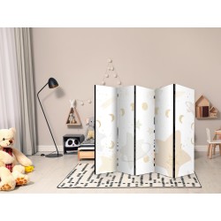 Paravent - Fairy-Tale Galaxy - Moon Phases in Shades of Yellow Among Stars in Beige and Ash Colors with Stardust