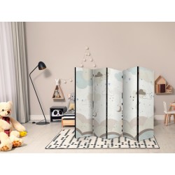 Paravent - Cloudy Night Sky - Moons in Browns and Beiges Amid Numerous Clouds and Stars on a Light Background