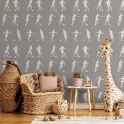 Tapete - Sports Silhouettes - Dynamic figures of soccer players on a gray background
