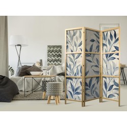 Japanischer Paravent - Leaves in Blue Colors - Delicate Botanical Motif
