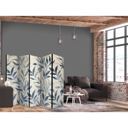 Paravent - Leaves in Blue Colors - Delicate Botanical Motif