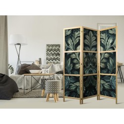 Japanischer Paravent - Dark Green Victorian Leaves - Botanical Carved Composition