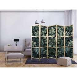 Japanischer Paravent - Dark Green Victorian Leaves - Botanical Carved Composition