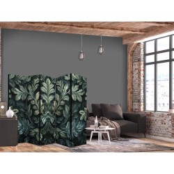 Paravent - Dark Green Victorian Leaves - Botanical Carved Composition