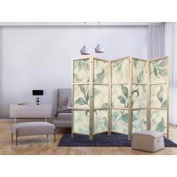 Japanischer Paravent - Watercolor Botanical Motif - Delicate Green-Beige Leaves