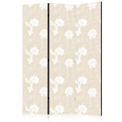 Paravent - Fish and Water Lilies - Bright Oriental Fish Swimming Among Water Flowers on a Delicate Sand-Beige Background