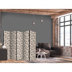 Paravent - Among Pink Shrubs - White and Beige Rabbits on a Blooming Meadow