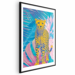Poster - Exotic Leopard - colorful portrait of a cheetah against tropical leaves