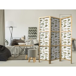 Japanischer Paravent - Unusual Species of Fish - Cluster of Fish in Muted Retro Style on a Background of Beige Lines