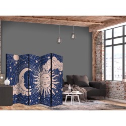 Paravent - Cosmic Harmony - Illustration of the Sun and Moon on a Navy Background