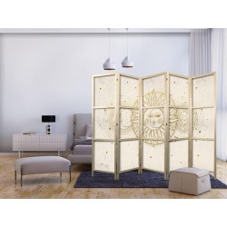 Japanischer Paravent - Golden Sun and Moon - Artistic Illustration in Retro Style