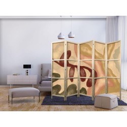 Japanischer Paravent - Worn Figures - Shapes in Lime Wash Technique in Warm Colors