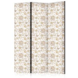 Paravent - Beige Shades of Nature - Flowers and Butterflies on a White Background - Illustration