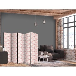 Paravent - Pink Blossoming - Flowers in Warm Colors on a White Background