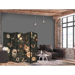 Paravent - Mysterious Garden - Butterflies Flying Over Flowers - Rustic Evening
