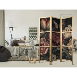 Japanischer Paravent - Floral Illustration - Magnificent Flower Buds on a Turquoise Background