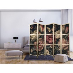 Japanischer Paravent - Floral Illustration - Magnificent Flower Buds on a Turquoise Background