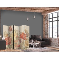 Paravent - Bouquet with Tulips - Colorful Flowers on a Light Background - Illustration