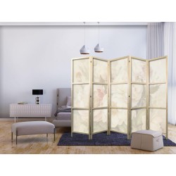 Japanischer Paravent - Blooming Peonies - Bright Large Flowers Enveloped in White Mist