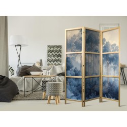 Japanischer Paravent - Landscape with Trees in Illustrative Style - Fairy-Tale Blue Forest