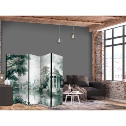 Paravent - View of the Park and Lake - Retro Vintage Landscape in Greens