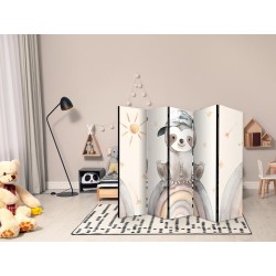 Paravent - Happy Sloth - Sloth in Muted Colors - Wearing a Cap - Sitting on a Rainbow Among the Stars