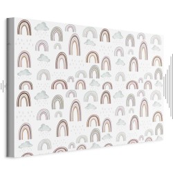 Leinwandbild - Rainbows After the Storm - Rainbows of Various Sizes in Pastel Hues Among Rain Clouds in a Gray-Blue Shad