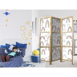 Japanischer Paravent - Rainbows and Clouds - Various-sized rainbows in muted colors among rain clouds in a pale blue sha