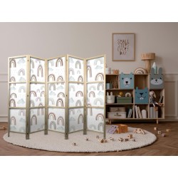 Japanischer Paravent - Rainbows and Clouds - Various-sized rainbows in muted colors among rain clouds in a pale blue sha