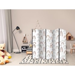 Paravent - Rainbows and Clouds - Rainbows of Various Sizes in Muted Colors Among Rain Clouds in a Pale Blue Shade