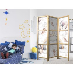 Japanischer Paravent - Plush Bears with Balloons - Flying Light-Brown Bears Among Balloons - Clouds - and Rainbows in Su