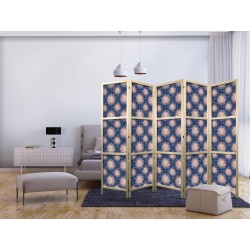 Japanischer Paravent - Sunny Patterns - Repeating Sun Motif on a Navy Background