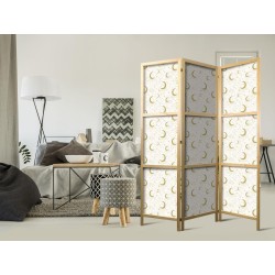 Japanischer Paravent - Moonlit Nights - Delicate Moons and Clouds in Warm Tones