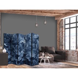 Paravent - Abstract Ornaments - Dark Blue Victorian Leaves