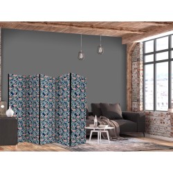 Paravent - Fish Among Leaves - Colorful Koi Fish Among Dark Green Water Lily Leaves on a Navy Water Surface