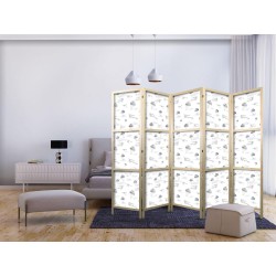 Japanischer Paravent - Watercolor - Airplane Show on a Bright Sky with Delicate Clouds