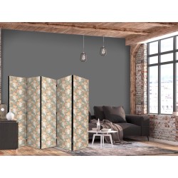 Paravent - Little Bouquets - Exotic Flowers and Leaves on a Gray-Green Background