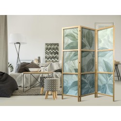 Japanischer Paravent - Large Leaves in Green-Mint Shades - Botanical Motif