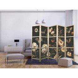 Japanischer Paravent - Mysterious Garden - Butterflies Flying Over Flowers - Rustic Evening