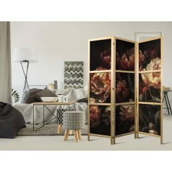 Japanischer Paravent - Magnificent Tulips - Bouquet of Flowers in Red and White on a Black Background