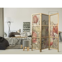 Japanischer Paravent - Bouquet with Tulips - Colorful Flowers on a Light Background - Illustration