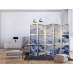 Japanischer Paravent - Italian Landscape - Lake Como Painted in Shades of Blue