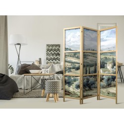 Japanischer Paravent - Landscape with Green Fields and Trees - Tuscan sunny view