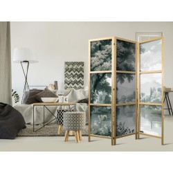 Japanischer Paravent - View of the Park and Lake - Retro Vintage Landscape in Greens