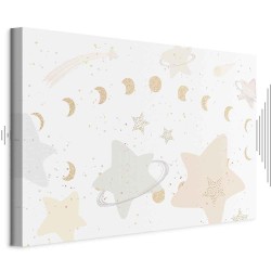 Leinwandbild - Fairy-Tale Galaxy - Phases of the Moon in Yellow Tones Among Stars in Beige and Ash Colors with Stardust