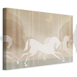 Leinwandbild - Moon Horses - Horses Galloping Among Trees on a Starry Night