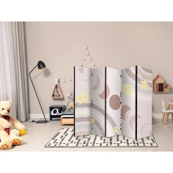 Paravent - Joyful Sky - Yellow Cheerful Stars with a Rainbow Against the Phases of the Moon - in the Sky Colored Light B